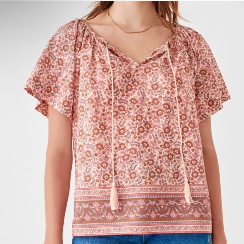 Faherty Florence ditsy floral Top blouse Size S earth block print cottage core